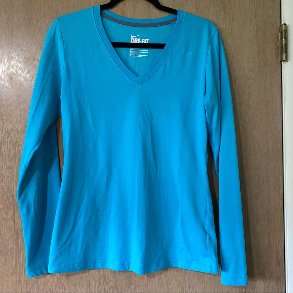 Blue Nike Dri Fit V-Neck Long Sleeve - Size M